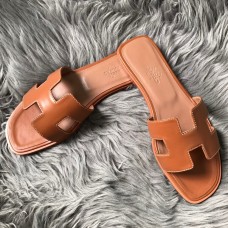 Hermes Oran Slide Sandals In Brown Swift Calfskin Hermes Oran Slide Sandals In Brown Swift Calfskin
