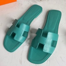 Hermes Oran Slide Sandals In Lake Green Swift Calfskin Hermes Oran Slide Sandals In Lake Green Swift Calfskin