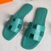 Hermes Oran Slide Sandals In Lake Green Swift Calfskin Hermes Oran Slide Sandals In Lake Green Swift Calfskin