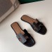 Hermes Oran Slide Sandals In Black Swift Calfskin Hermes Oran Slide Sandals In Black Swift Calfskin