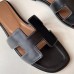 Hermes Oran Slide Sandals In Black Swift Calfskin Hermes Oran Slide Sandals In Black Swift Calfskin