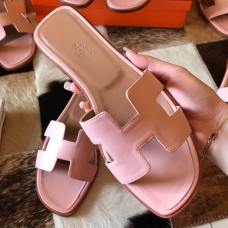 Hermes Oran Slide Sandals In Pink Swift Calfskin Hermes Oran Slide Sandals In Pink Swift Calfskin