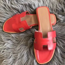Hermes Oran Slide Sandals In Red Swift Calfskin Hermes Oran Slide Sandals In Red Swift Calfskin