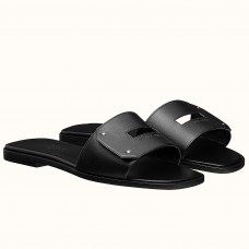 Hermes View Slide Sandals In Black Leather Hermes View Slide Sandals In Black Leather