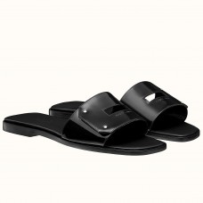 Hermes View Slide Sandals In Black Patent Calfskin Hermes View Slide Sandals In Black Patent Calfskin