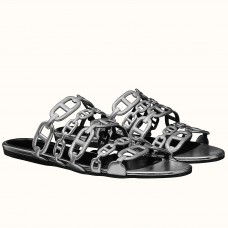 Hermes Thalassa Slide Sandals In Silver Lambskin Hermes Thalassa Slide Sandals In Silver Lambskin
