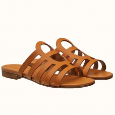 Hermes Camelia Slide Sandals In Brown Calfskin Hermes Camelia Slide Sandals In Brown Calfskin