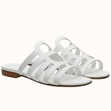 Hermes Camelia Slide Sandals In White Calfskin Hermes Camelia Slide Sandals In White Calfskin