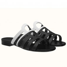 Hermes Camelia Slide Sandals In Black/White Calfskin Hermes Camelia Slide Sandals In Black/White Calfskin