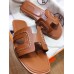 Hermes Oran Slide Sandals In Brown Leather With Stitched Hermes Oran Slide Sandals In Brown Leather With Stitched