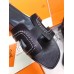 Hermes Oran Slide Sandals In Black Leather With Stitched Hermes Oran Slide Sandals In Black Leather With Stitched