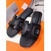 Hermes Oran Slide Sandals In Black Leather With Stitched Hermes Oran Slide Sandals In Black Leather With Stitched