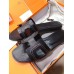 Hermes Oran Slide Sandals In Black Leather With Stitched Hermes Oran Slide Sandals In Black Leather With Stitched