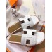 Hermes Oran Slide Sandals In White Leather With Stitched Hermes Oran Slide Sandals In White Leather With Stitched
