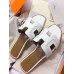 Hermes Oran Slide Sandals In White Leather With Stitched Hermes Oran Slide Sandals In White Leather With Stitched