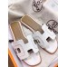 Hermes Oran Slide Sandals In White Leather With Stitched Hermes Oran Slide Sandals In White Leather With Stitched