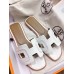 Hermes Oran Slide Sandals In White Leather With Stitched Hermes Oran Slide Sandals In White Leather With Stitched
