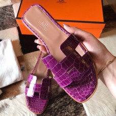 Hermes Oran Slide Sandals In Purple Shiny Niloticus Crocodile Skin Hermes Oran Slide Sandals In Purple Shiny Niloticus Crocodile Skin