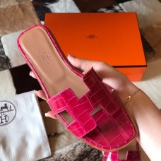 Hermes Oran Slide Sandals In Rose Scheherazade Shiny Niloticus Crocodile Skin Hermes Oran Slide Sandals In Rose Scheherazade Shiny Niloticus Crocodile Skin