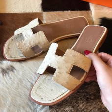 Hermes Oran Slide Sandals In Beton Ostrich Leather Hermes Oran Slide Sandals In Beton Ostrich Leather