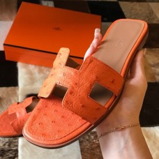 Hermes Oran Slide Sandals In Orange Ostrich Leather Hermes Oran Slide Sandals In Orange Ostrich Leather