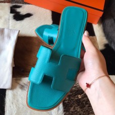 Hermes Oran Slide Sandals In Blue Paon Epsom Calfskin Hermes Oran Slide Sandals In Blue Paon Epsom Calfskin
