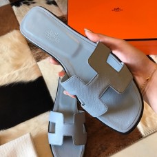 Hermes Oran Slide Sandals In Blue Lin Epsom Calfskin Hermes Oran Slide Sandals In Blue Lin Epsom Calfskin