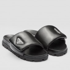 Prada Slides In Black Soft Padded Nappa Leather Prada Slides In Black Soft Padded Nappa Leather