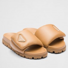 Prada Slides In Brown Soft Padded Nappa Leather Prada Slides In Brown Soft Padded Nappa Leather