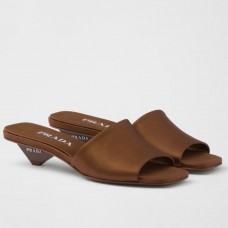 Prada Heeled Slides 35mm in Tobacco Satin Prada Heeled Slides 35mm in Tobacco Satin