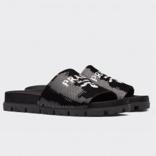 Prada Women's Slides Embroidered With Sequins Prada Women's Slides Embroidered With Sequins
