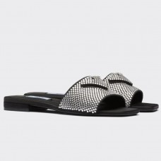 Prada Women's Satin Slides With Crystals Prada Women's Satin Slides With Crystals