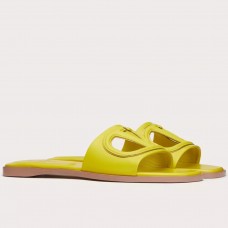 Valentino VLogo Cut-out Slide Sandals in Yellow Leather Valentino VLogo Cut-out Slide Sandals in Yellow Leather