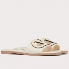 Valentino VLogo Cut-out Slide Sandals in White Leather Valentino VLogo Cut-out Slide Sandals in White Leather