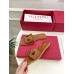 Valentino VLogo Cut-out Slide Sandals in Brown Leather