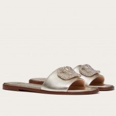Valentino VLogo Glow Slides In Metallic Nappa Leather Valentino VLogo Glow Slides In Metallic Nappa Leather