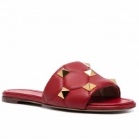 Valentino Roman Stud Flat Slides In Red Quilted Nappa Valentino Roman Stud Flat Slides In Red Quilted Nappa