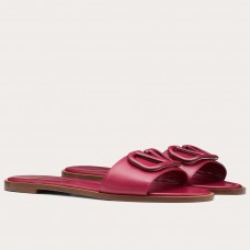 Valentino VLogo Signature Flat Slides In Red Calfskin Valentino VLogo Signature Flat Slides In Red Calfskin