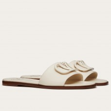 Valentino VLogo Signature Flat Slides In White Calfskin Valentino VLogo Signature Flat Slides In White Calfskin