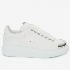 Alexander McQueen Women's White Oversized Sneakers With Metal Toe Alexander McQueen Women's White Oversized Sneakers With Metal Toe