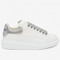 Alexander McQueen Women's Oversized Sneakers With Silver Glitter Heel Alexander McQueen Women's Oversized Sneakers With Silver Glitter Heel