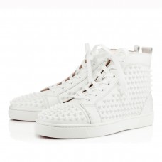 Christian Louboutin Men's Louis Spikes Flat Sneakers In White Leather Christian Louboutin Men's Louis Spikes Flat Sneakers In White Leather