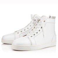 Christian Louboutin Men's Louis Flat Sneakers In White Leather Christian Louboutin Men's Louis Flat Sneakers In White Leather