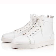 Christian Louboutin Men's Louis Flat Sneakers In White Leather Christian Louboutin Men's Louis Flat Sneakers In White Leather