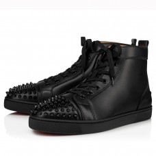 Christian Louboutin Men's Lou Spikes Flat Sneakers In Black Leather Christian Louboutin Men's Lou Spikes Flat Sneakers In Black Leather
