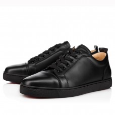 Christian Louboutin Men's Louis Junior Flat Sneakers In Black Leather Christian Louboutin Men's Louis Junior Flat Sneakers In Black Leather