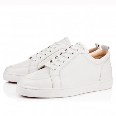 Christian Louboutin Men's Louis Junior Flat Sneakers In White Calfskin Christian Louboutin Men's Louis Junior Flat Sneakers In White Calfskin