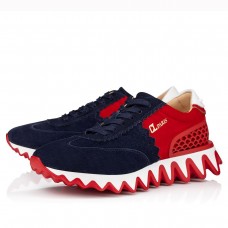 Christian Louboutin Men's Loubishark Sneakers In Blue/Red Suede Christian Louboutin Men's Loubishark Sneakers In Blue/Red Suede