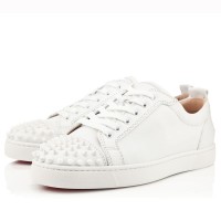 Christian Louboutin Women's Louis Junior Spikes Sneakers In White Leather Christian Louboutin Women's Louis Junior Spikes Sneakers In White Leather