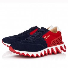 Christian Louboutin Women's Loubishark Sneakers In Blue/Red Suede Christian Louboutin Women's Loubishark Sneakers In Blue/Red Suede